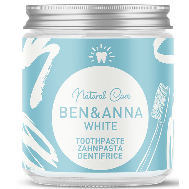 Ben and Ana Natural Toothpaste White without fluroide in a glass jar