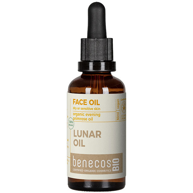 Benecos Bio Face Oil with Organic Evening Primrose Oil. Brown Glass Bottle with a dropper top