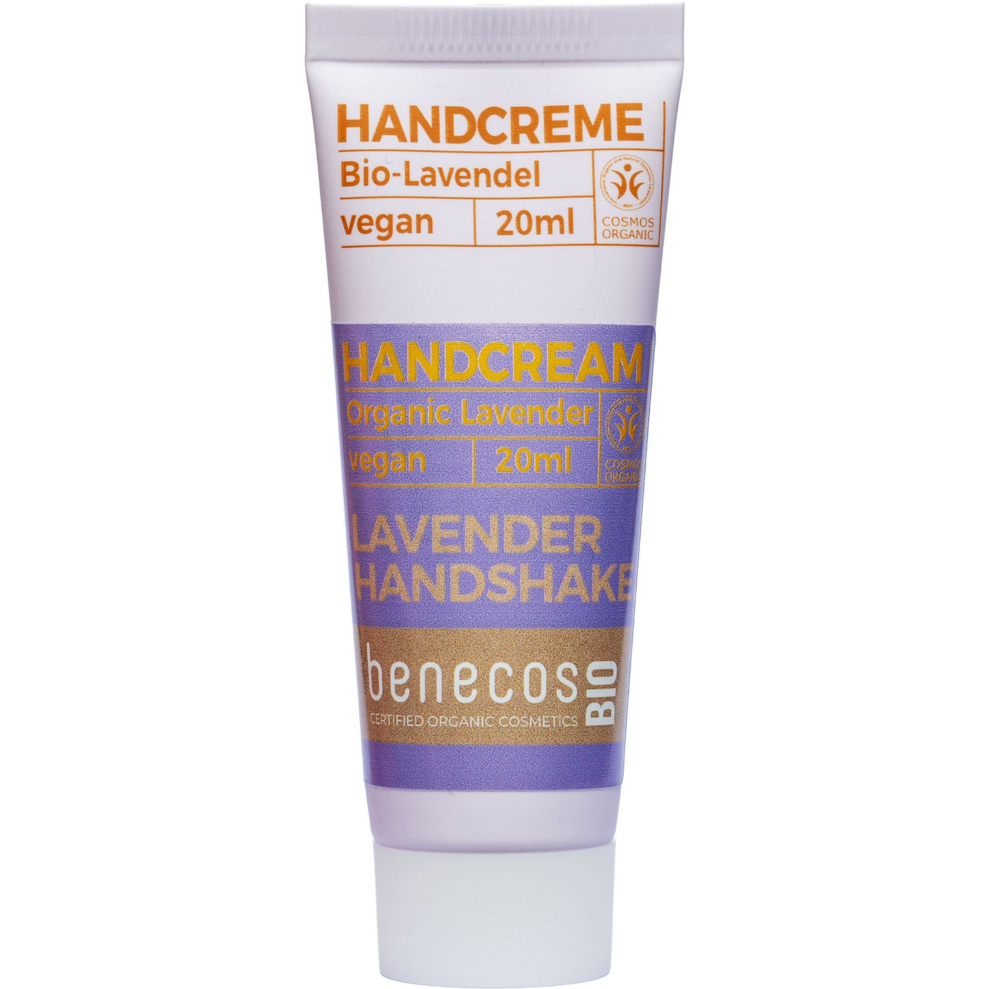 Tube of Benecos Bio Lavender Hand Cream Mini on a white background
