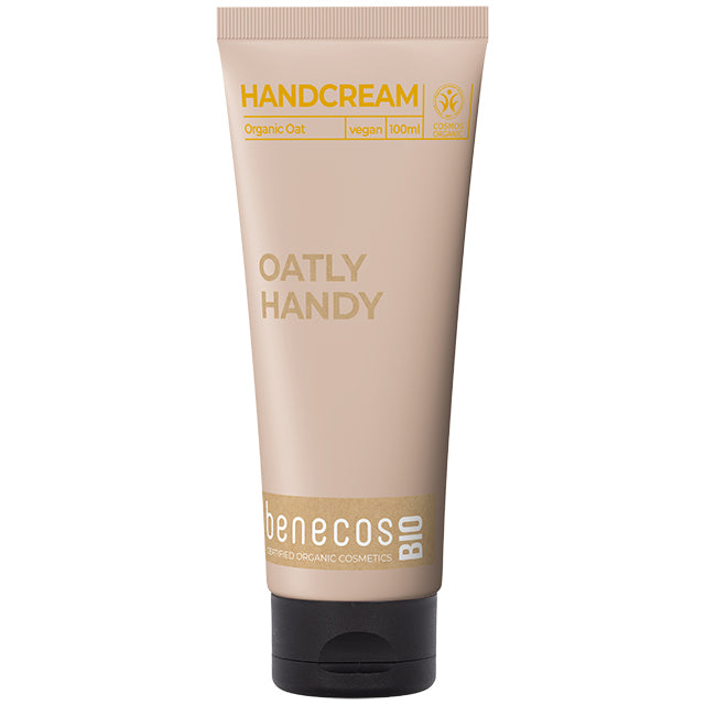 benecos Bio Oat Hand Cream with organic oats in a beige coloured tube