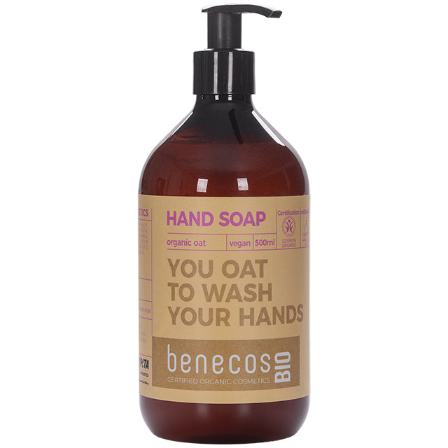 benecos Bio Organic Oat Hand Soap in a Pump Brown Bottle