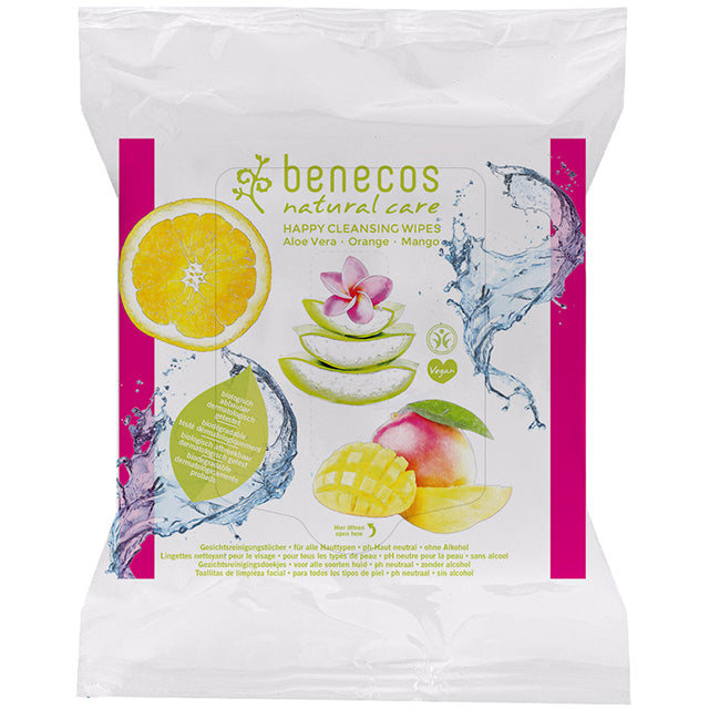 Benecos Natural Care Happy Cleansing Wipes with Aloe Vera, Organic and Mango. Certified by BDIH and vegan