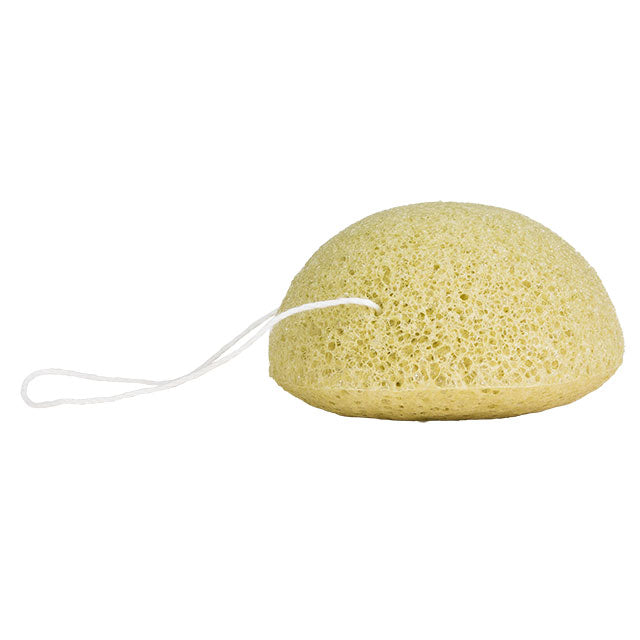 Benecos Konjac Sponge Green Tea with a white string on a white background.