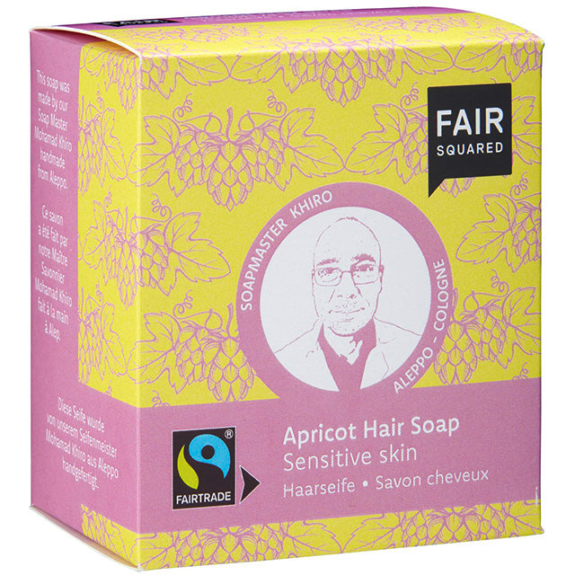 Fair Squared Apricot Hair Soap for sensitive skin. 2 x 80g bars in a cardboard box.
