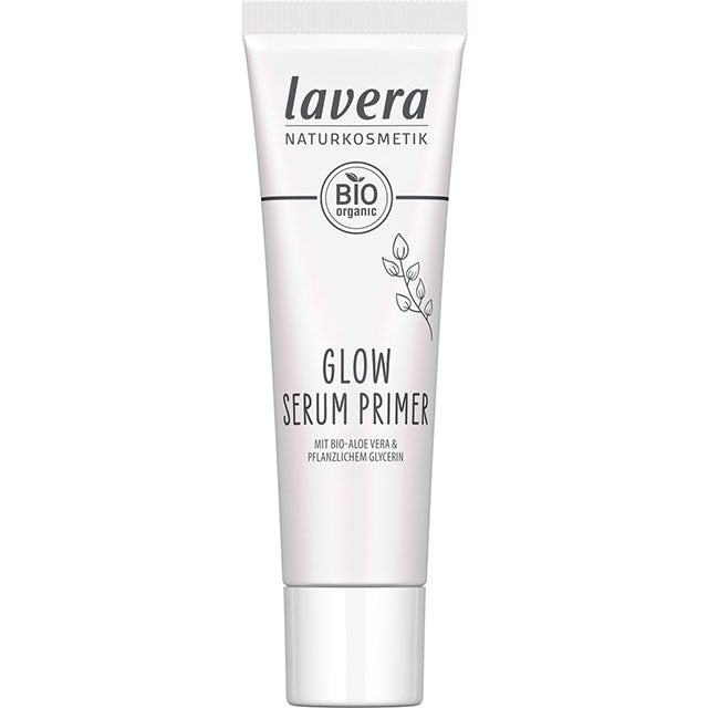 lavera Glow Serum Primer is in a tube with a screw top lid