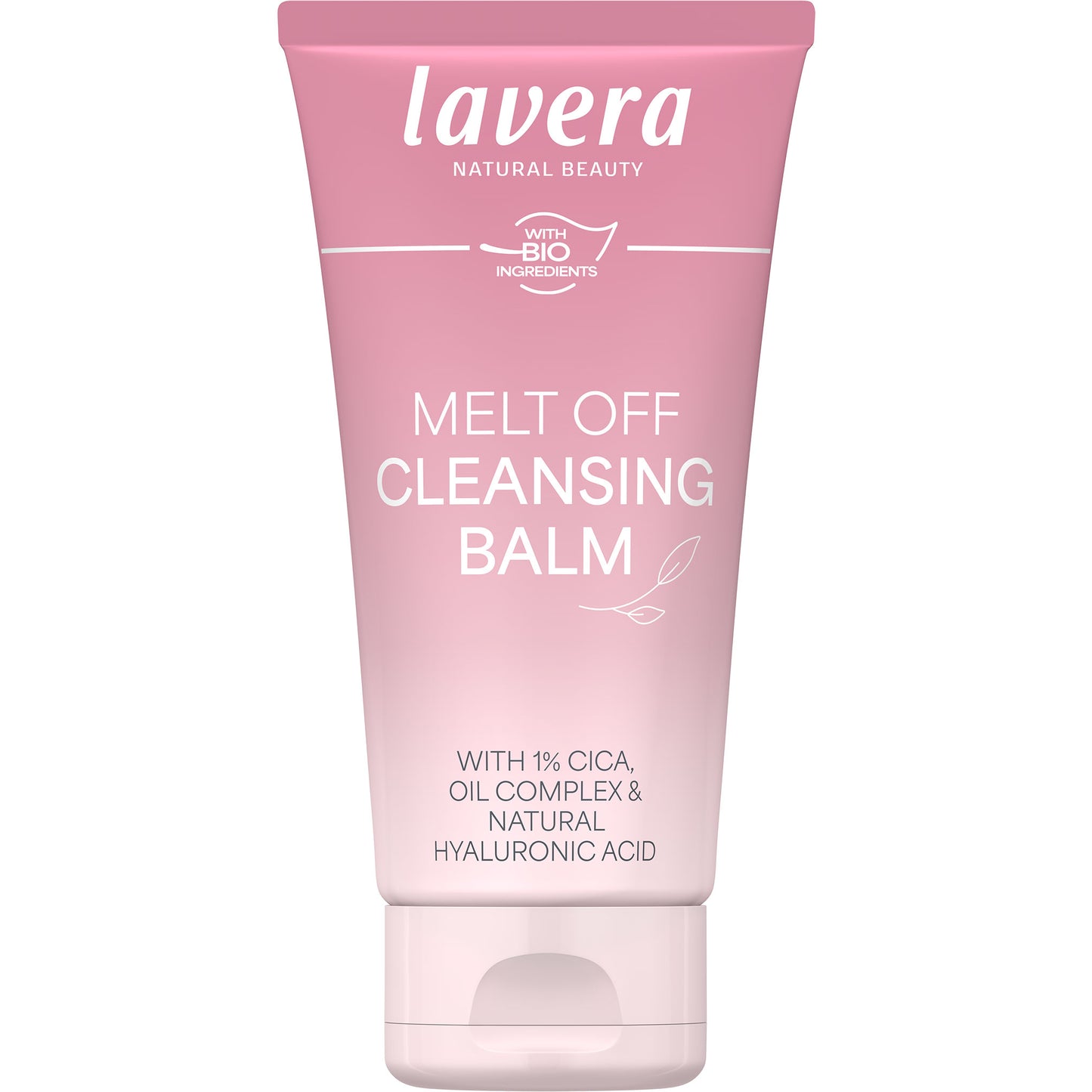 Lavera Melt Off Cleansing Balm is in a pink tube with a flip off lid on a white background