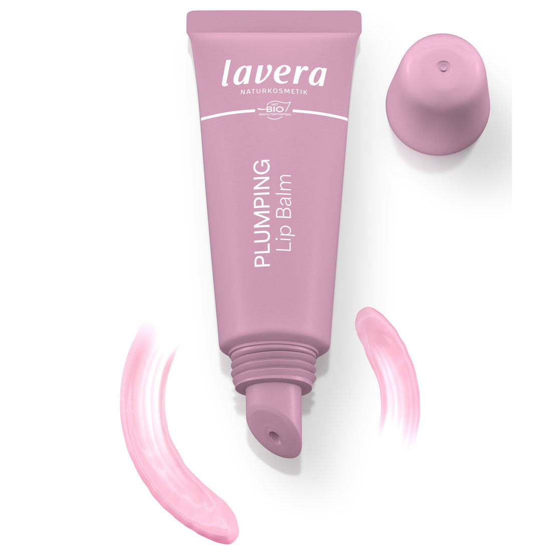 Open Lavera Plumping Lip Balm Tube on a white background