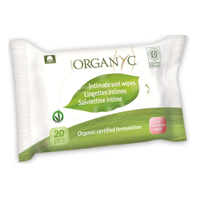 Organyc Intimate Wet Wipes made with organic cotton wrapped in a pouch