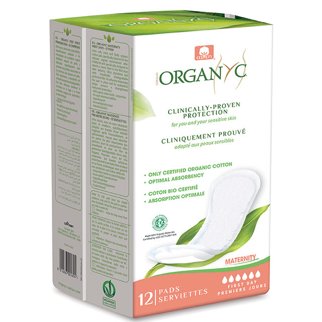 Organyc Maternity Pads made with organic cotton in a box