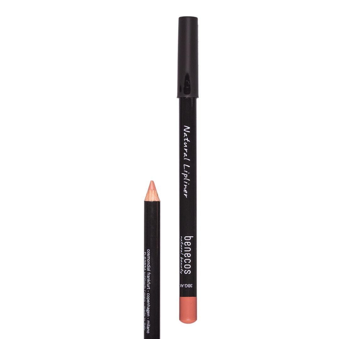 Benecos natural lipliner pencil in sandalwood with lid.