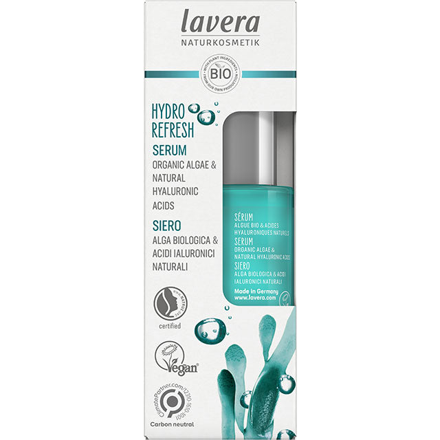 Lavera Hydro Refresh Serum with organic algae and natural hyaluronic acid a bottle in a box