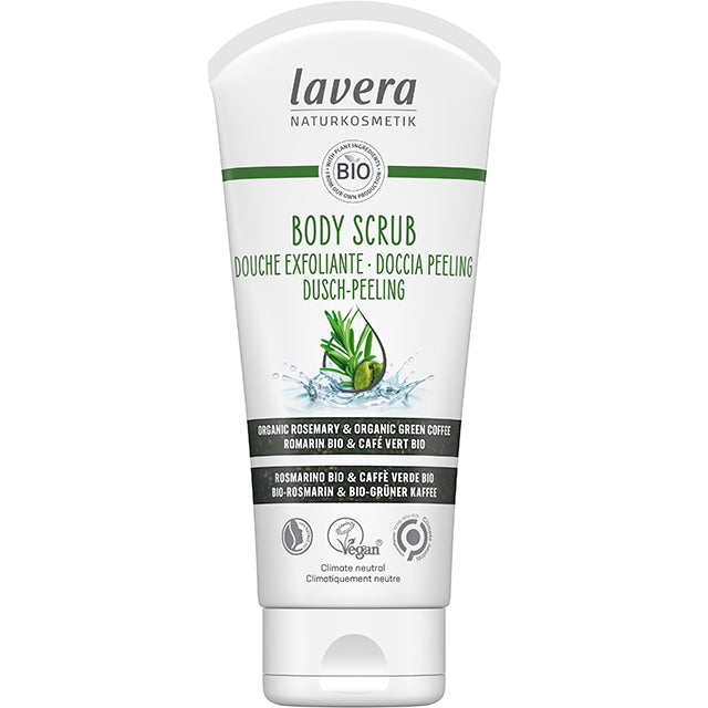 lavera Boyd Scrub with organic rosemary and organic green coffee in a tube