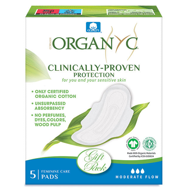 Organyc Moderate Flow Sanitary Pads. Box of 5 pads