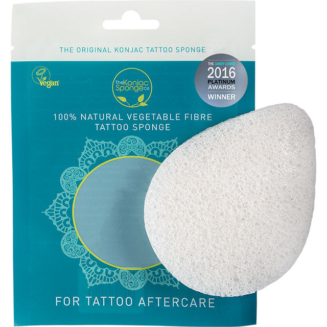 The original konjac tattoo sponge for Tattoo Aftercare in a pouch