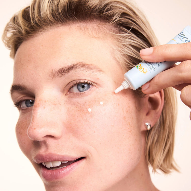 Basis Sensitive Natural and Organic Skin Care, lady putting on basis sensitive eye cream