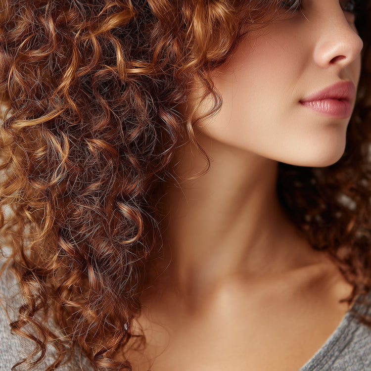 Natural and Organic Hair Care, lady with beautiful curly brown hair 