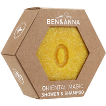 Ben and Anna Love Soap Oriental Magic Shower and Shampoo Soap Bar in a 6 sided brown box 