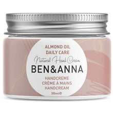Ben and Ana Almond Oil Daily Care Hand Cream in a glass jar with a pale brown label and screw top lid