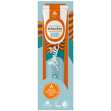 Ben and Anna Cinnamon and Orange Toothpaste in a coloured tube in an orange and blue box 