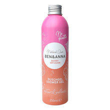 Ben and Anna Natural Care Shower Gel Berry Infusion  in a pink and coral coloured bottle with a screw top lid.