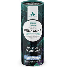 Ben and Ana Green Fusion Natural Soda Deodorant in dark green cardboard tube 