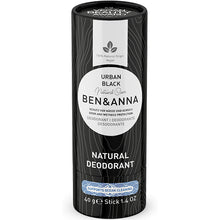 Ben and Anna Urban Black Natural Deodorant in a black cardboard tube 