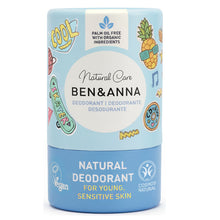 Ben & Anna Kids Natural Deodorant in a blue cardboard tube  on a white background