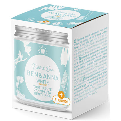 Ben and Anna Natural Toothpaste With Fluoride. Whitening Toothpaste jar  in a box 