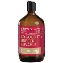 Benecos Bio Men's Shower Gel 2 in 1  for Body and Hair with Organic Beer. In a brown plastic bottle 