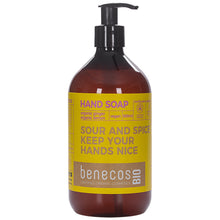 Benecos Bio Liquid Hand Soap with Organic Ginger and Organic Lemon in a brown pump bottle