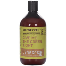 Benecos Bio Shower Gel Give Me The Green Light with Organic Green Tea.  The body wash is in a plastic brown bottle 