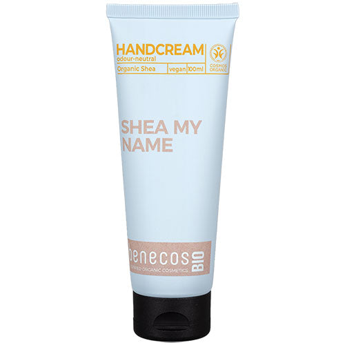Benecos Bio Hand Cream with organic shea butter, fragrance free in a pale blue tube