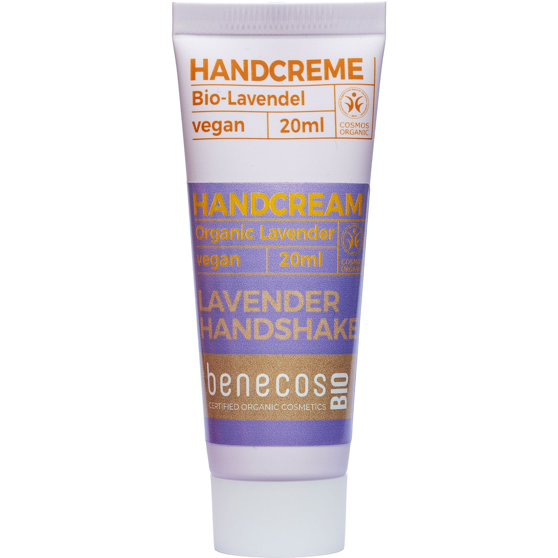 Tube of Benecos Bio Lavender Hand Cream Mini on a white background