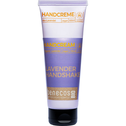 Tube of Benecos Bio Lavender Hand Cream on a white background 