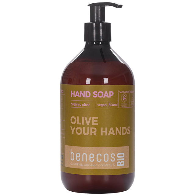 Benecos Bio Hand Soap Organic Olive in a Brown Pump Bottle