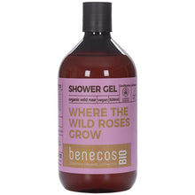 benecos Bio Shower Gel Where the Wild Roses Grow in a brown plastic bottle