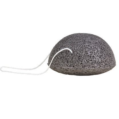 Benecos Konjac Sponge Black Bamboo Charcoal with string on a white background. 
