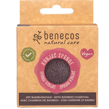Benecos Konjac Sponge Black Bamboo Charcoal is in a biodegradable box on a white background.