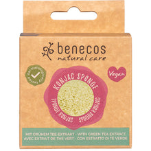 Benecos Konjac Sponge Green Tea is in a biodegradable box on a white background.