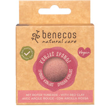 Benecos Konjac Sponge Red Clay is in a biodegradable box on a white background.