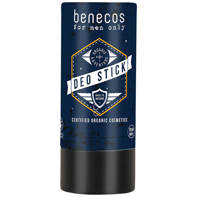 Benecos for Men Only Deo Stick in a navy blue cardboard tube 