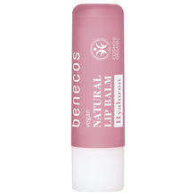 Benecos Natural Lip Balm Hyaluron is in a pink and white lipstick case on a white background