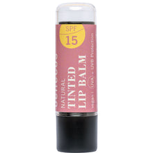 Benecos Natural Tinted Lip Balm Soft Bloom with SPF15 in a twist up tube on a white background