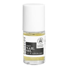 Bottle of benecos vegan nail oil on a white background