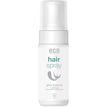 Eco Cosmetics Hair Spray giving gloss and volume is in a bottle with a spray top and lid. 