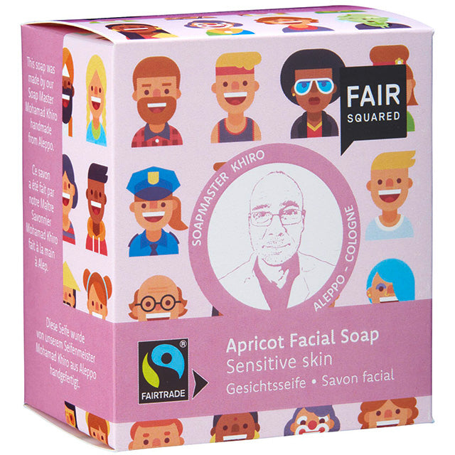 Fair Squared Apricot Facial Soap for Sensitive Skin in a box. Fairtrade