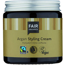 Fair Squared Argan Styling Cream is in a brown jar with a screw top lid