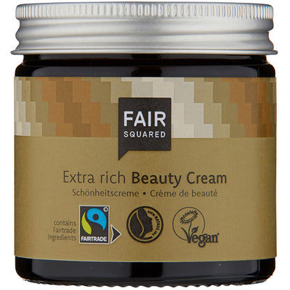 Fair Squared Extra Rich Beauty Cream  with Fair trade ingredients. Certified by NaTrue and the vegan society 