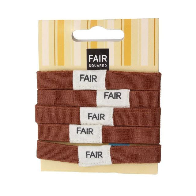 5 Brown Fair Squared Hair Ties on a card