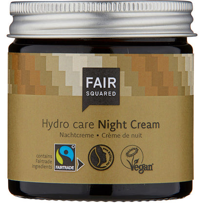 Fair Squared Hydro Care Night Cream with Fair trade Argan Oil in a brown glass jar.